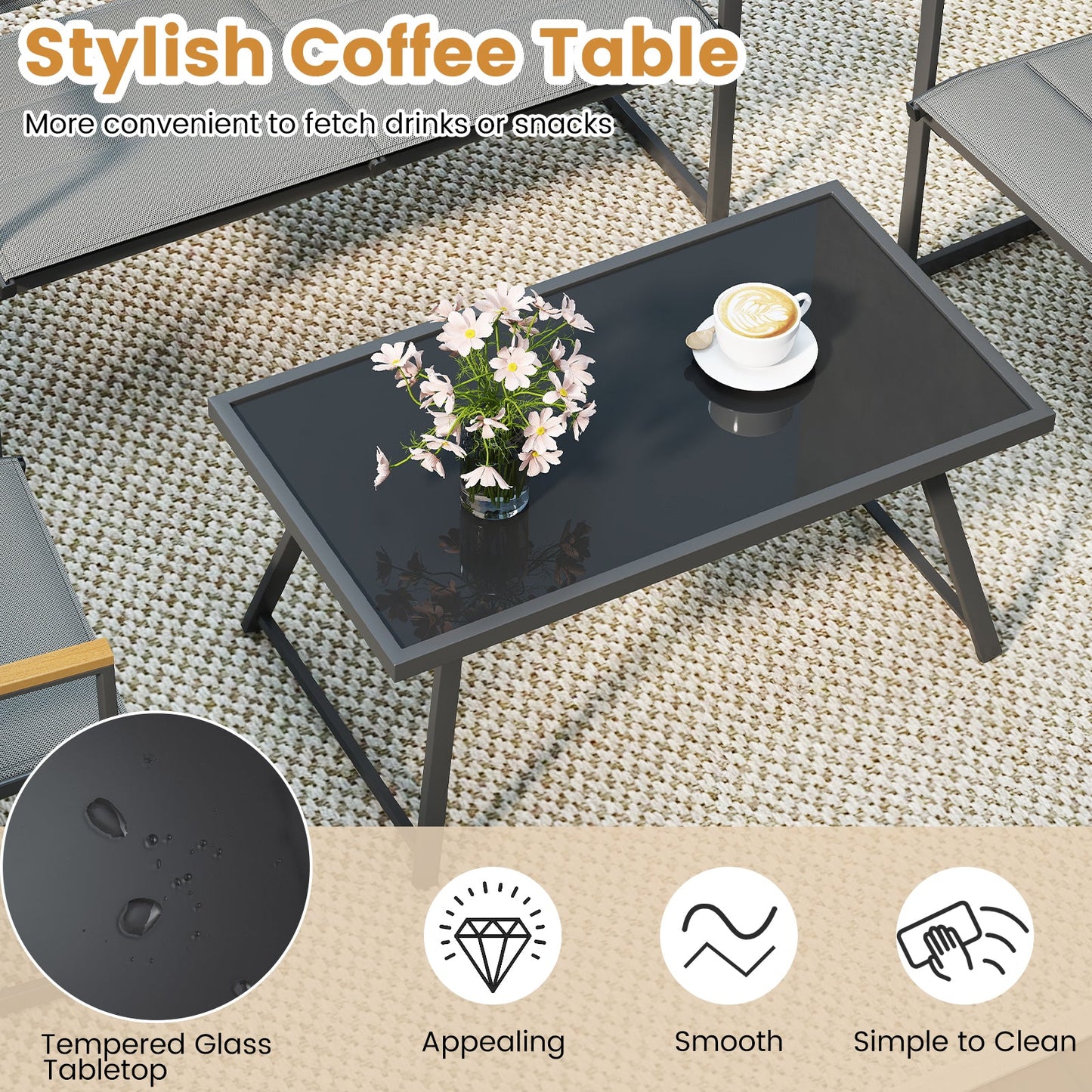 4-Piece Outdoor Conversation Patio Furniture Set-Gray