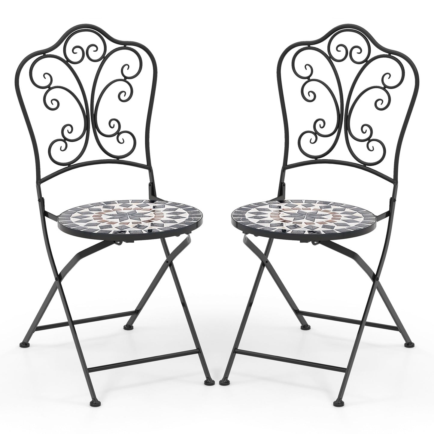 Set of 2 Mosaic Chairs for Patio Metal Folding Chairs