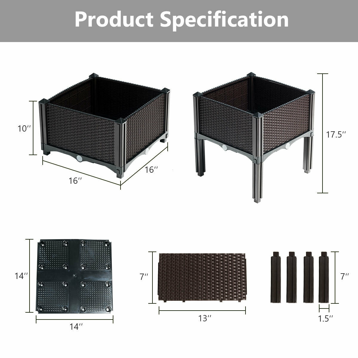 Set of 4 Elevated Flower Vegetable Herb Grow Planter Box