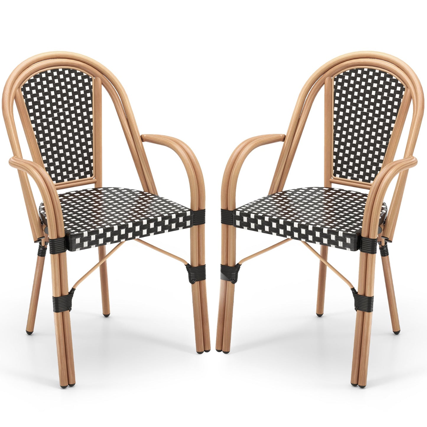 Hand-Woven PE Wicker Outdoor French Bistro Chairs Set of 2