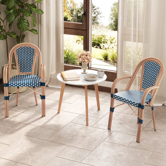 Hand-Woven PE Wicker Outdoor French Bistro Chairs Set of 2