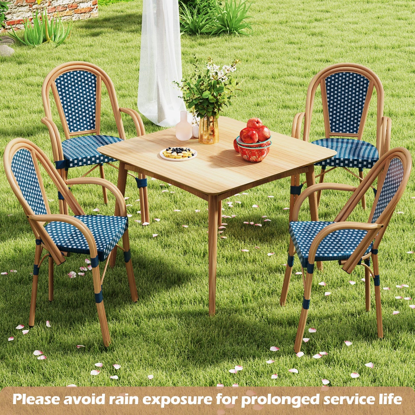 Hand-Woven PE Wicker Outdoor French Bistro Chairs Set of 2