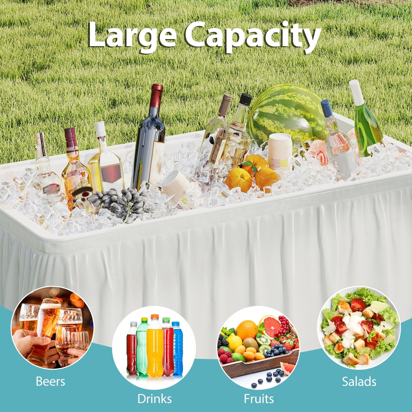 4 Foot Ice Cooler Folding Table Portable Ice Bin Table with Large Sink-White