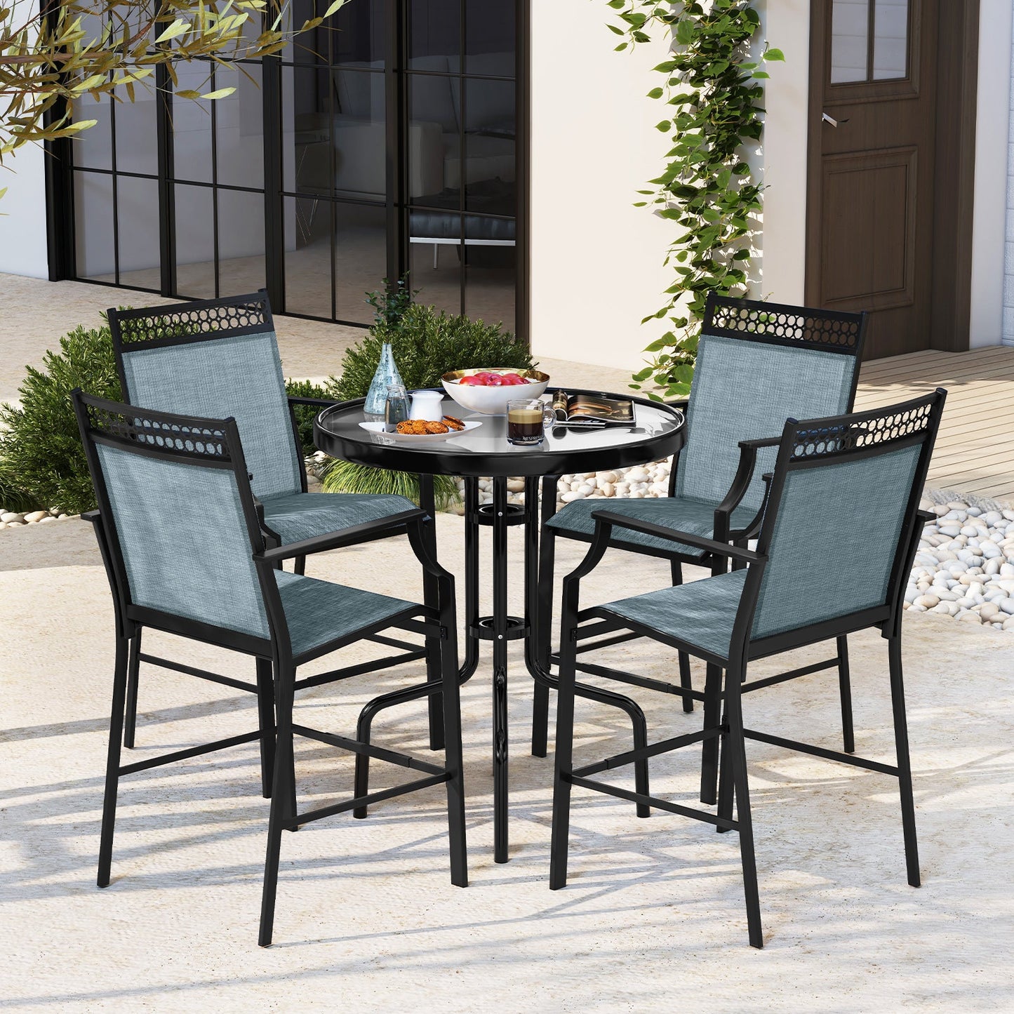 Outdoor Counter Stools Set of 2 Heavy-Duty Barstools with Footrest and Armrests