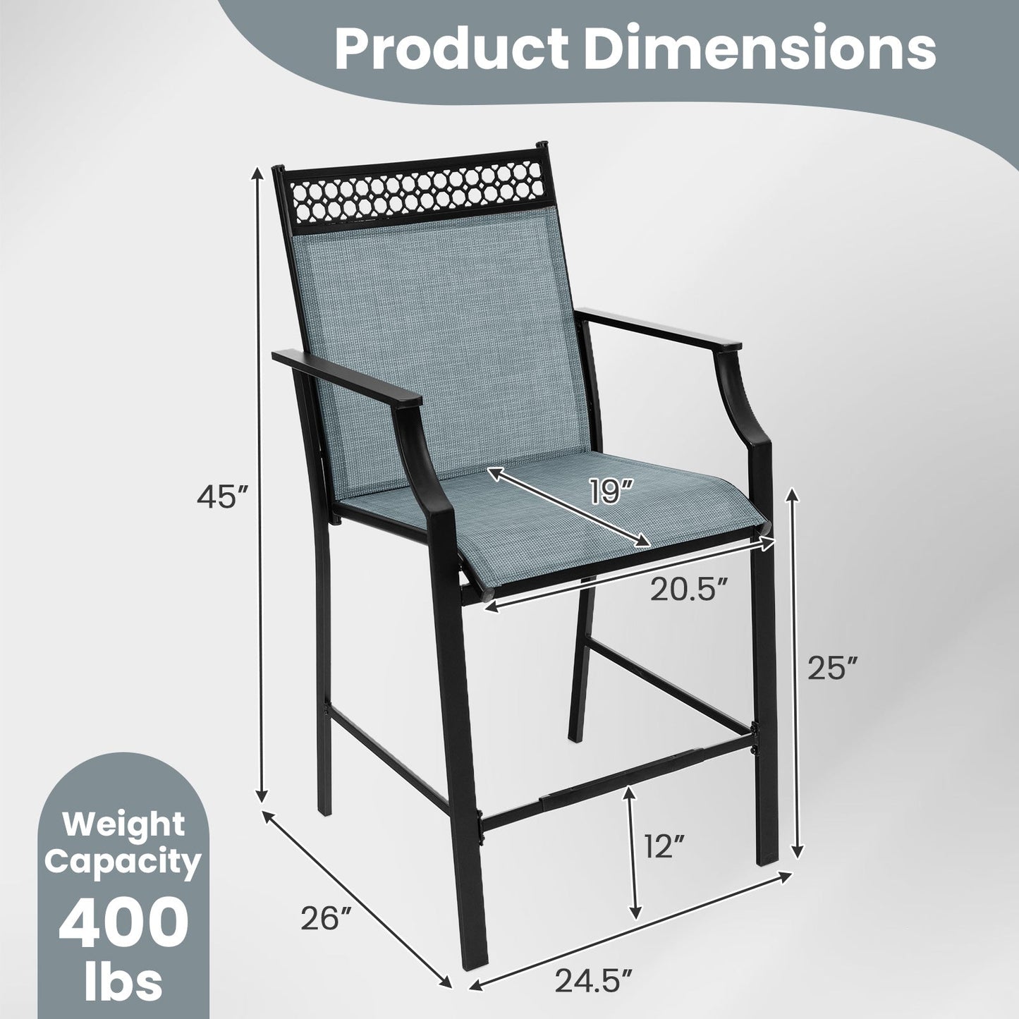 Outdoor Counter Stools Set of 2 Heavy-Duty Barstools with Footrest and Armrests