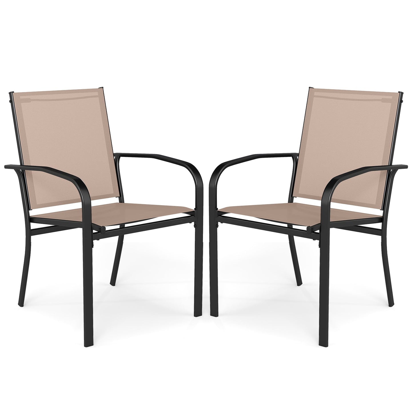 Outdoor Dining Chairs Set of 2 with High Back and Metal Frame-Light Brown