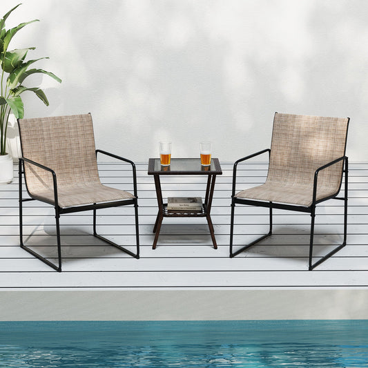 Outdoor Dining Chairs Set of 4 Patio Furniture Chair with Breathable Seat and Backrest-Brown