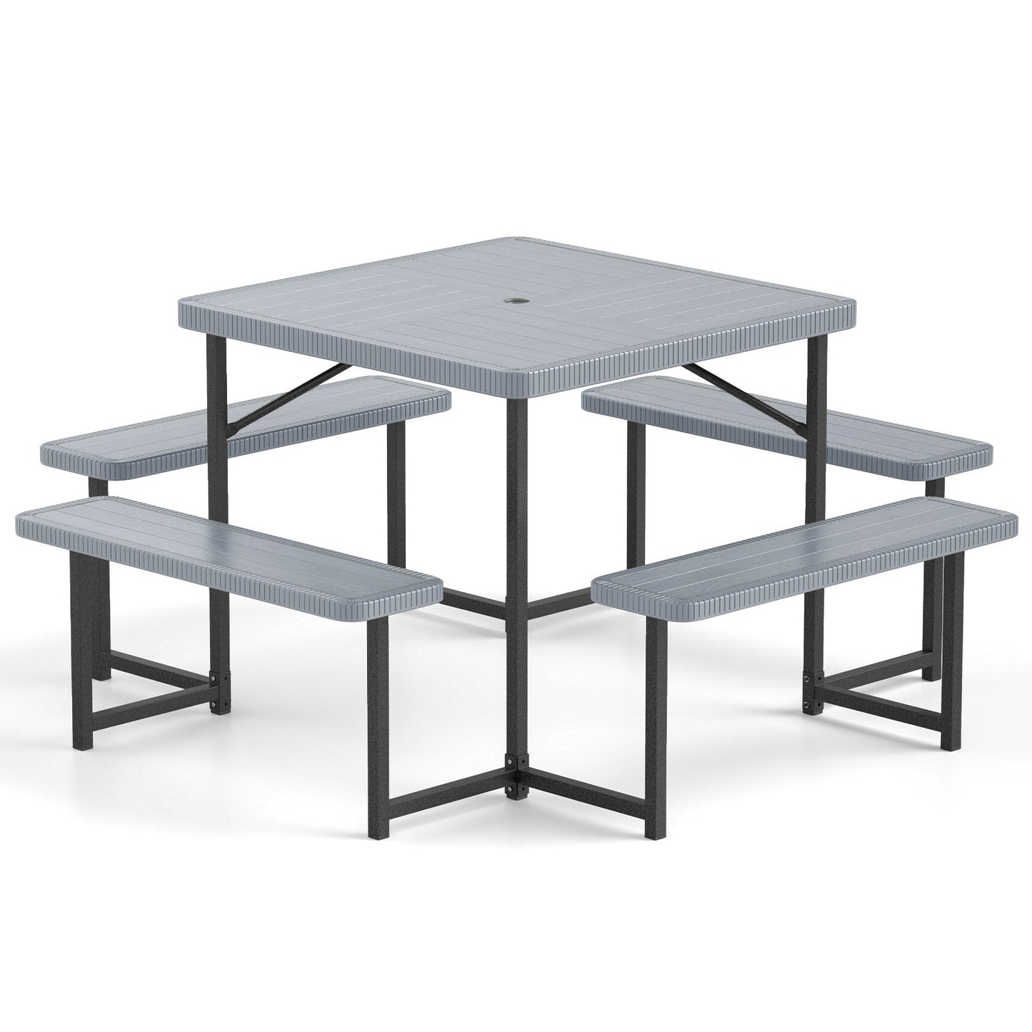 Outdoor Square Picnic Table Bench Set for 4-8 People with Umbrella Hole