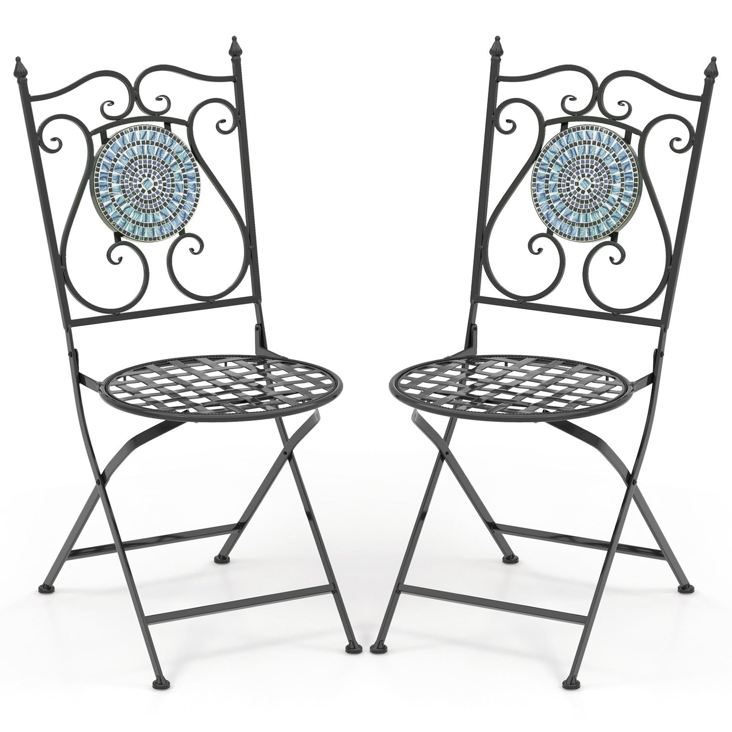 Set of 2 Mosaic Chairs for Patio Metal Folding Chairs
