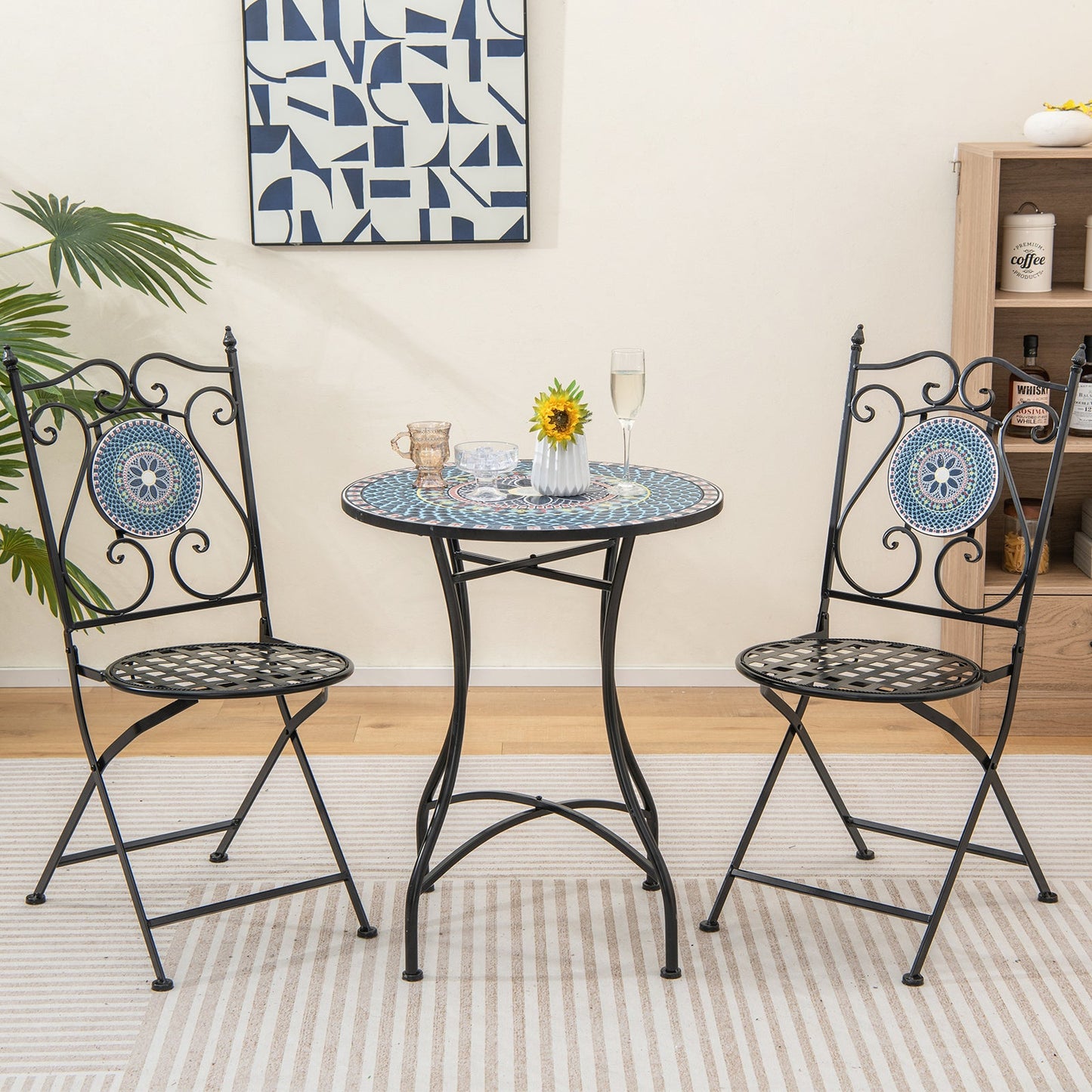 Set of 2 Mosaic Chairs for Patio Metal Folding Chairs