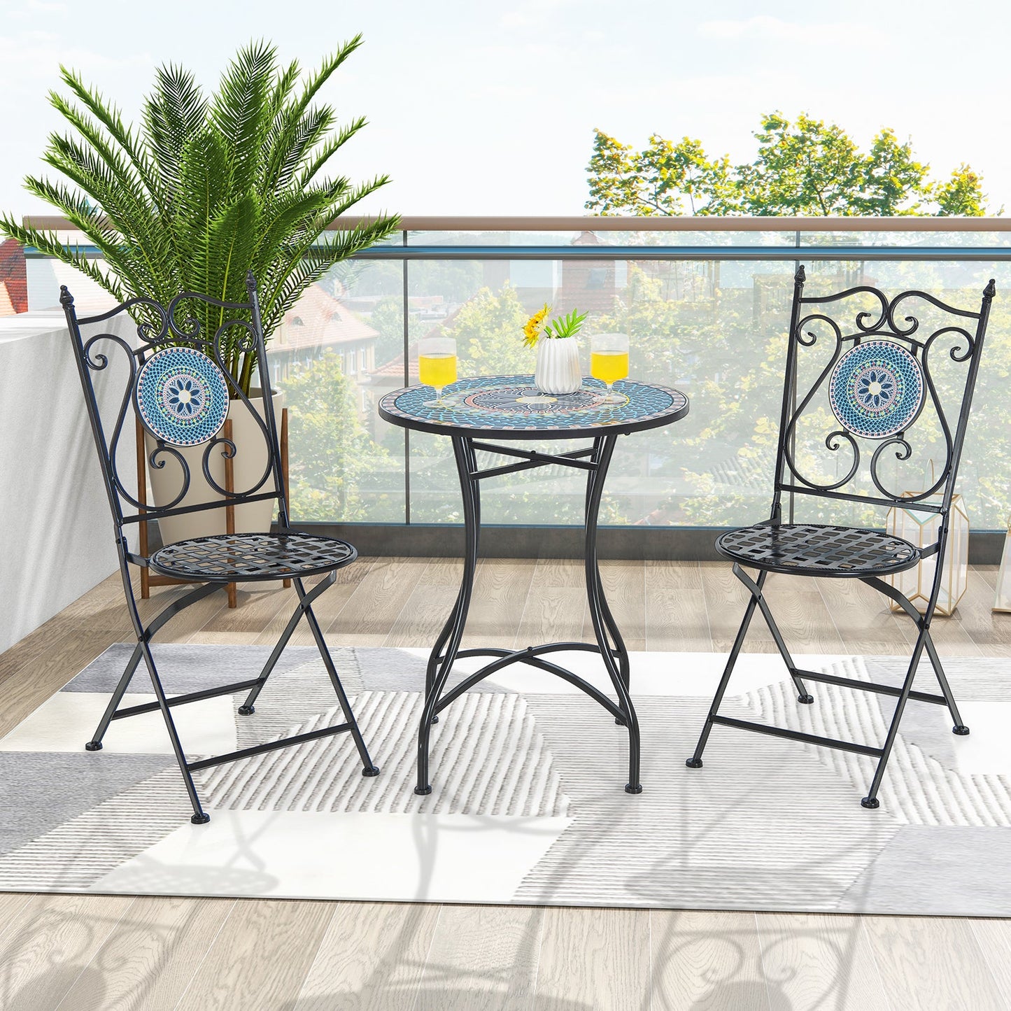 Set of 2 Mosaic Chairs for Patio Metal Folding Chairs