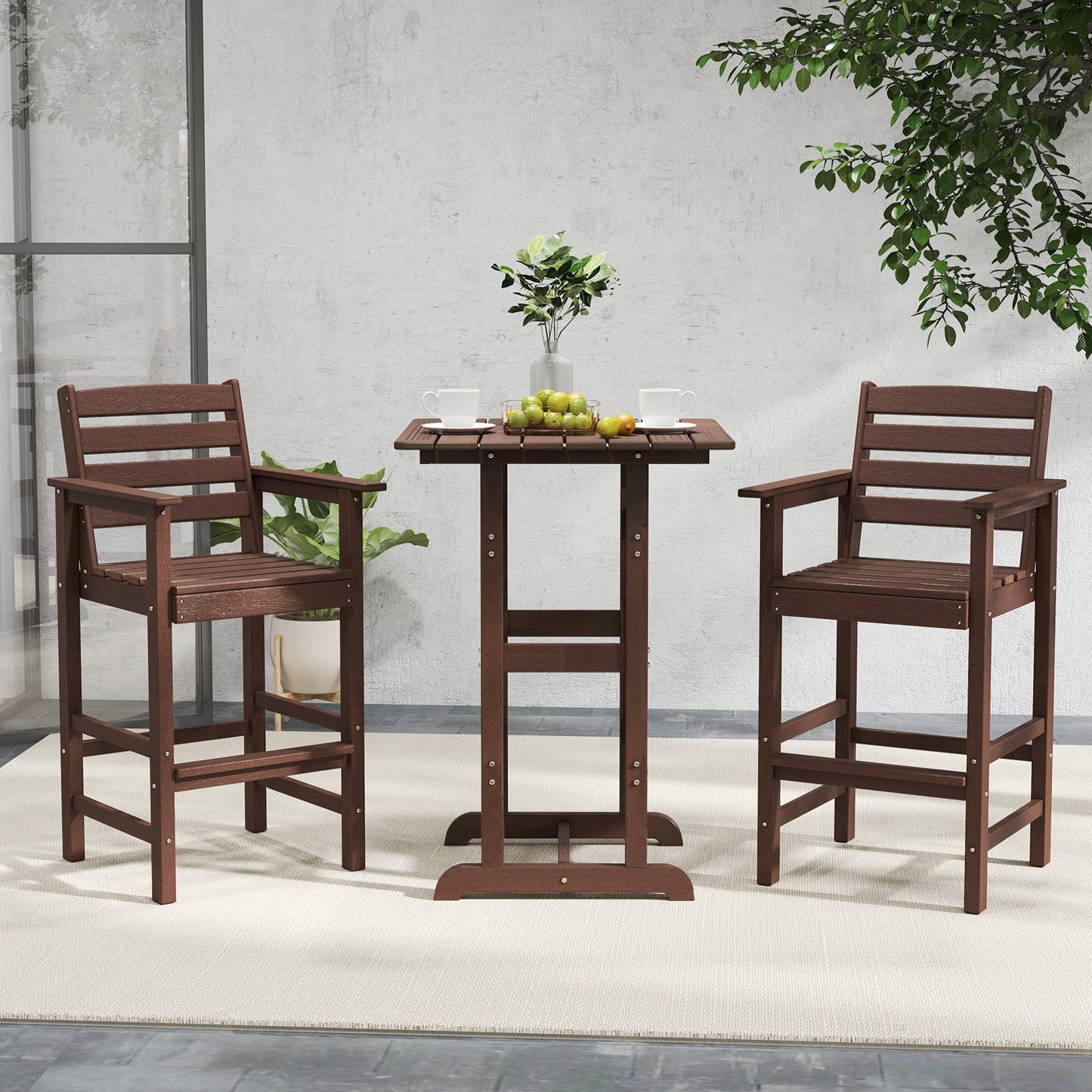 Patio HDPE Adirondack Bar Chairs Set of 2 with Wide Armrests