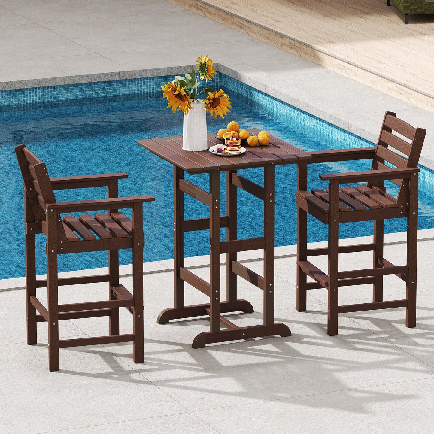 Patio HDPE Adirondack Bar Chairs Set of 2 with Wide Armrests